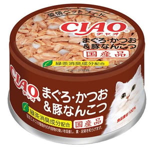 CIAO CIAO 貓罐頭 金槍魚+鰹魚+豬軟骨 85g 85g  正面圖