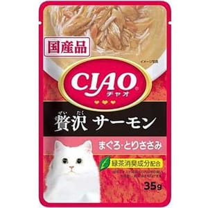 CIAO CIAO 貓濕糧 日本奢華軟包系列 極上三文魚+金槍魚+雞肉 35g 35g  正面圖