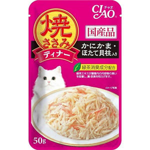 CIAO CIAO 貓濕糧 日本燒雞肉晚餐包 蟹柳+扇貝 40g 40g  正面圖