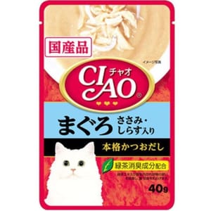 CIAO CIAO 貓濕糧 日本湯底軟包系列 金槍魚+雞肉+白飯魚 40g 40g  正面圖