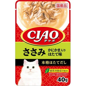 CIAO CIAO 貓濕糧 日本湯底軟包系列 雞肉+蟹柳+扇貝 40g (綠) (IC-209) (新舊包裝隨機發貨)
