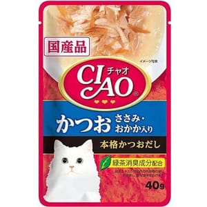 CIAO CIAO 貓濕糧 日本湯底軟包系列 鰹魚+雞肉+鰹節 40g 40g  正面圖