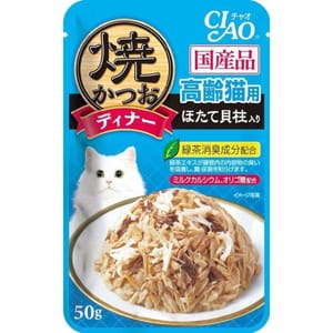 CIAO CIAO 貓濕糧 日本燒鰹魚晚餐包 高齡貓 扇貝 50g 50g 正面圖