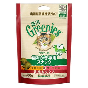 日本Greenies 日本Greenies Dental Treats貓齒靈 貓零食 貓咪潔齒餅 三文魚拼雞肉味 60g 60g  正面圖