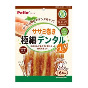 Petio Petio 狗零食 無穀物潔齒 極細低脂雞胸肉牛筋卷 16條裝 正面圖