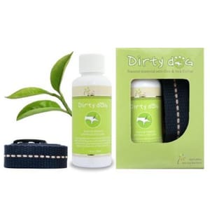 Dirty Dirty Dog 純天然除蚤驅蟲項圈組 50ml +棉項圈 藍 50ml 正面圖