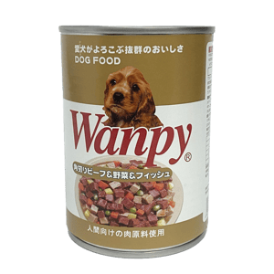 Wanpy Wanpy 狗罐頭 角切牛肉+菜+魚配方 375g 375g 正面圖