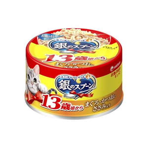 Unicharm Unicharm 貓罐頭 日本三星銀匙 13歲高齡貓用 吞拿魚+鰹魚 70g 70g 貓用 正面圖