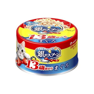 Unicharm Unicharm 貓罐頭 日本三星銀匙 13歲高齡貓用 純吞拿魚 70g 70g 貓用 正面圖