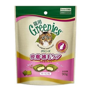 日本Greenies貓齒靈 日本Greenies貓齒靈 貓零食 夾心脆餅 健康維持系列 皮膚毛髮護理配方 三文魚 90g 90g  正面圖
