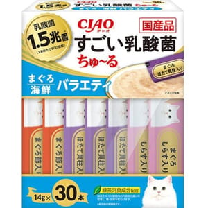 CIAO CIAO 肉泥 貓零食 1.5萬億乳酸菌 金槍魚+扇貝肉醬 14g 30本入 14g 正面圖
