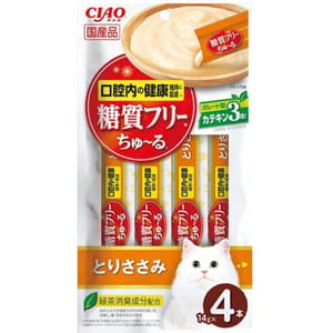 CIAO CIAO 肉泥 貓零食 口腔健康 無糖配方 雞肉+扇貝肉醬 14g 4本入 14g 正面圖