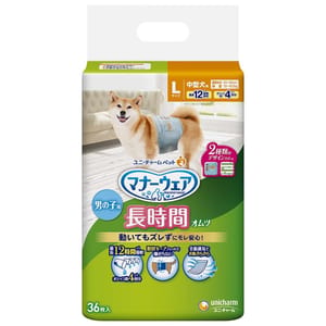 Unicharm Unicharm 寵物尿墊 狗尿墊 狗尿片 日本耐用透氣寵物尿墊 [腰圍45-50cm L碼 36枚]   正面圖