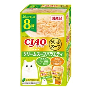 CIAO CIAO 貓濕糧 日本忌廉湯包 だしスープ 雞肉扇貝芝士+雞肉扇貝甜蝦 40g 8袋入 40g  正面圖