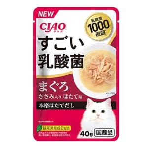 CIAO CIAO 貓濕糧 日本乳酸菌軟包 1000億個乳酸菌 金槍魚+雞肉+扇貝 40g 40g  正面圖