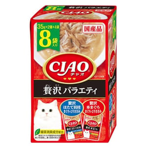 CIAO CIAO 貓濕糧 極上扇貝金槍魚雞肉+極上金槍魚雞肉 35g 8袋入 35g  正面圖