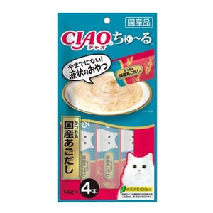 CIAO CIAO 肉泥 貓零食 飛魚乾粉+鰹魚肉醬 14g 4本入 14g 正面圖