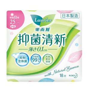 Laurier樂而雅 Laurier樂而雅 抑菌清新系列 絲薄 特長日用 25cm 18片裝 - 清貨優惠 正面圖