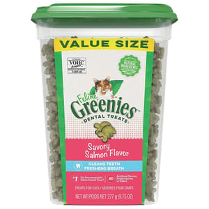 Greenies Greenies Feline貓齒靈 貓零食 貓貓潔齒餅 珍寶桶 三文魚味 9.75oz 75oz 正面圖