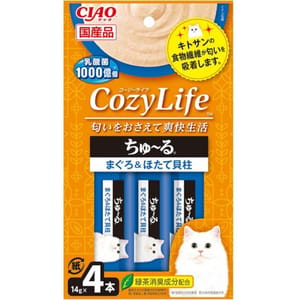 CIAO CIAO 肉泥 貓零食 CozyLife系列 扇貝+金槍魚肉醬 14g 4本入 14g 正面圖