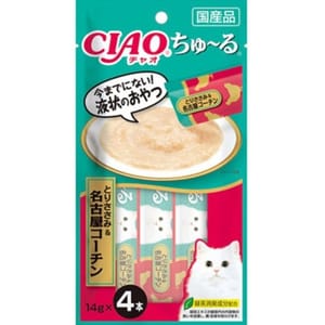 CIAO CIAO 肉泥 貓零食 雞肉+名古屋產雞肉肉醬 14g 4本入 14g  正面圖