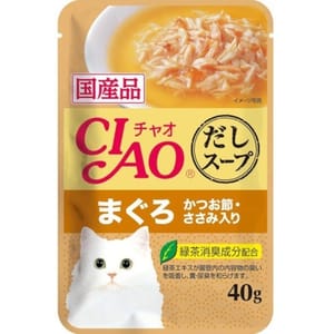 CIAO CIAO 貓濕糧 日本湯包系列 金槍魚+鰹魚乾+雞肉 40g 40g  正面圖