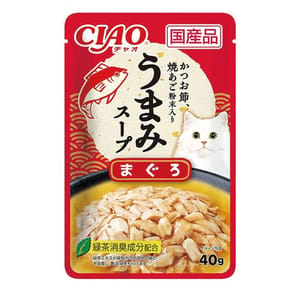 CIAO CIAO 貓濕糧 日本滋味湯軟包系列 金槍魚+飛魚乾粉 40g 40g 正面圖
