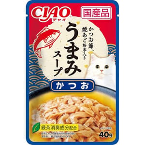CIAO CIAO 貓濕糧 日本滋味湯軟包系列 鰹魚+飛魚乾粉 40g 40g  正面圖