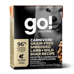 GO! GO! SOLUTIONS 無穀物狗濕糧 活力營養系列 羊肉絲豬肉 354g 354g  正面圖