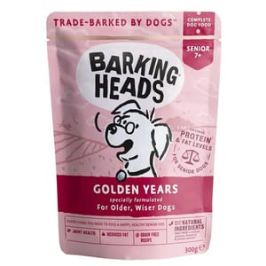 Barking Barking Heads 狗濕糧 食用濕包 老犬配方 雞肉三文魚 300g 300g 正面圖