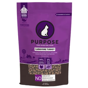 PURPOSE PURPOSE 貓糧 凍乾脫水生肉肉粒 單一蛋白 火雞肉 9oz 9oz  正面圖