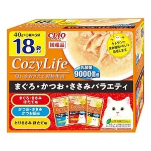 CIAO CIAO 貓濕糧 CozyLife 金槍魚+鰹魚+雞肉組合裝 40g 18袋入 40g  正面圖