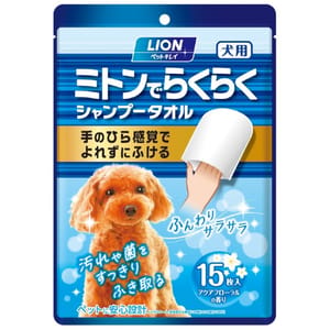 日本獅王LION 日本獅王LION Pet 輕鬆乾洗毛巾手套 花香味 犬用 15枚 犬用 正面圖