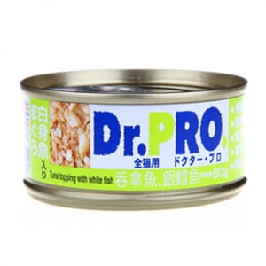 Dr. Dr. PRO 全機能貓罐頭 吞拿魚．銀鱈魚味 80g 80g  正面圖