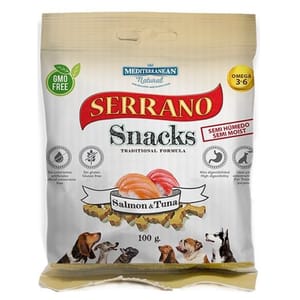 Mediterranean Mediterranean Natural Serrano 狗零食 三文魚+吞拿魚 100g 100g 正面圖