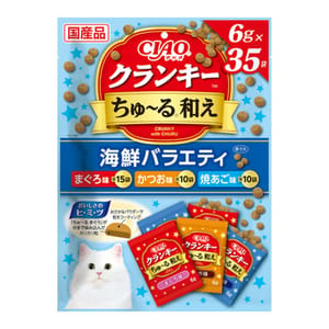 CIAO CIAO 貓零食 日本夾心貓餅 海鮮組合 6g 35袋入 6g  正面圖