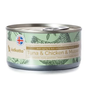 Astkatta Astkatta 冰島罐 貓罐頭 抗增强活力主食配方 白鰹吞拿雞肉貽貝 170g 170g 正面圖