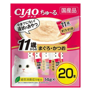CIAO CIAO 肉泥 貓零食 11歲以上 金槍魚+鰹魚 14g 20本入 14g  正面圖