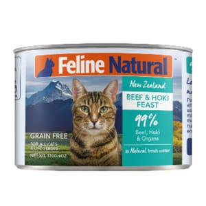 Feline Feline Natural 主食貓罐頭 牛肉及藍尖尾鱈魚盛宴 170g 170g  正面圖