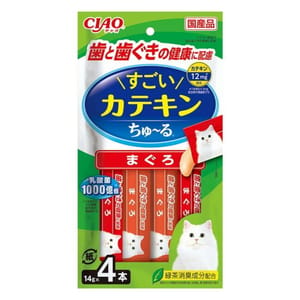 CIAO CIAO 肉泥 貓零食 驚人的兒茶素 牙齒牙齦健康 14g 4本入 14g 正面圖