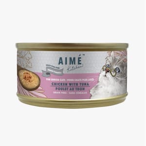 AIME AIME Kitchen 貓罐頭 無穀物均衡貓罐 老貓專用 殿堂主食系列 雞肉煮吞拿魚 75g 75g 正面圖