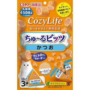 CIAO CIAO 貓零食 日本Cozy Life 450億個乳酸菌軟心零食粒 鰹魚味 12g 3袋入 12g 正面圖