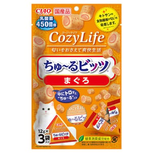 CIAO CIAO 貓零食 日本Cozy Life 450億個乳酸菌軟心零食粒 金槍魚味 12g 3袋入 12g 正面圖