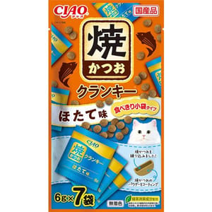 CIAO CIAO 貓零食 日本Crunky 燒鰹魚夾心脆餅 扇貝味 6g 7袋入 6g 正面圖