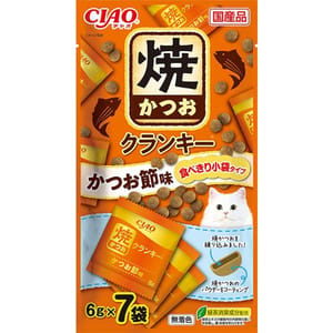 CIAO CIAO 貓零食 日本Crunky 燒鰹魚夾心脆餅 鰹魚乾味 6g 7袋入 6g 正面圖