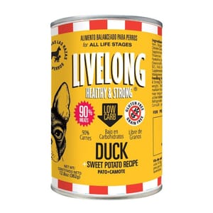 LIVELONG LIVELONG 狗罐頭 無穀物鴨肉+甜薯 362g 362g  正面圖