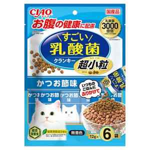 CIAO CIAO 貓糧 日本Crunky 3000億個乳酸菌 超小粒 鰹魚乾味 12g 6袋入 12g 正面圖