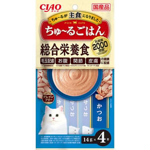 CIAO CIAO 肉泥 貓主食肉泥 2千億乳酸菌 鰹魚肉醬 14g 4本入 14g  正面圖