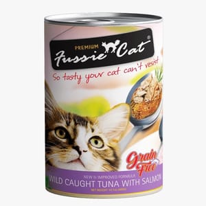 Fussie Fussie Cat 貓罐頭 無穀物野生吞拿魚+三文魚 400g 400g  正面圖
