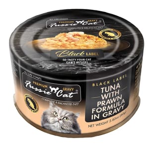 Fussie Fussie Cat 貓罐頭 肉汁主食罐 極品吞拿魚 + 虎蝦 Tuna with Prawn Formula in Gravy 80g 80g  正面圖